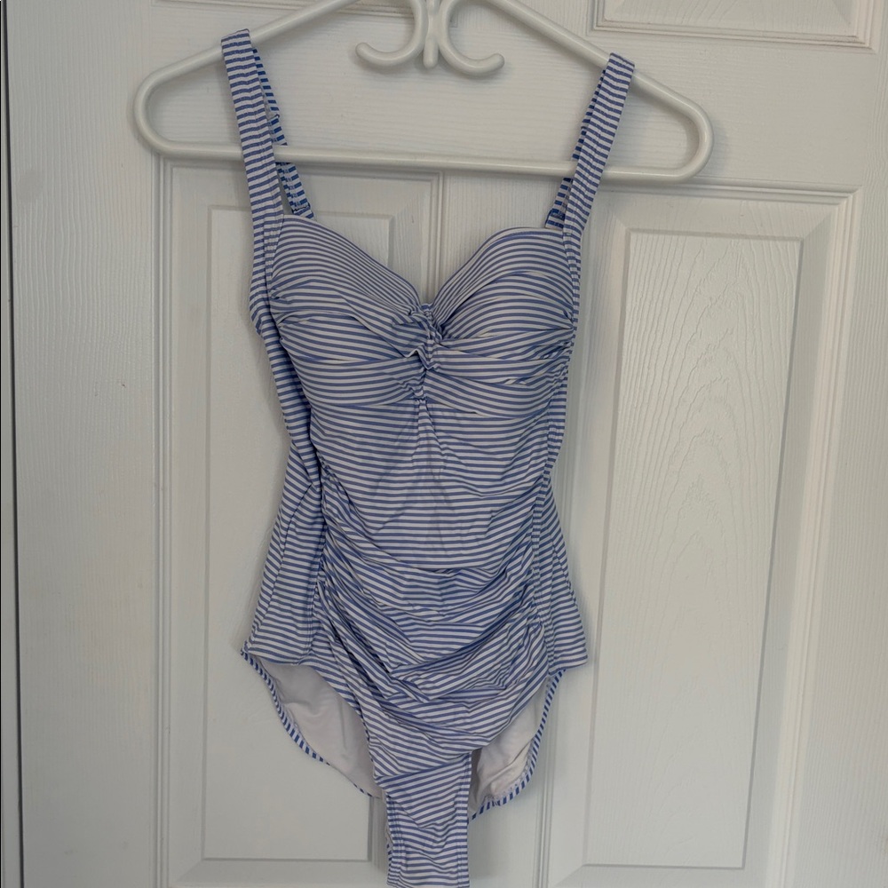 Blue Striped Women's One Piece Swimsuit